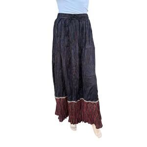 Maxi Skirt with Metallic Stripes Tiered Ruffle Wrinkled Elastic Waist Long Skirt